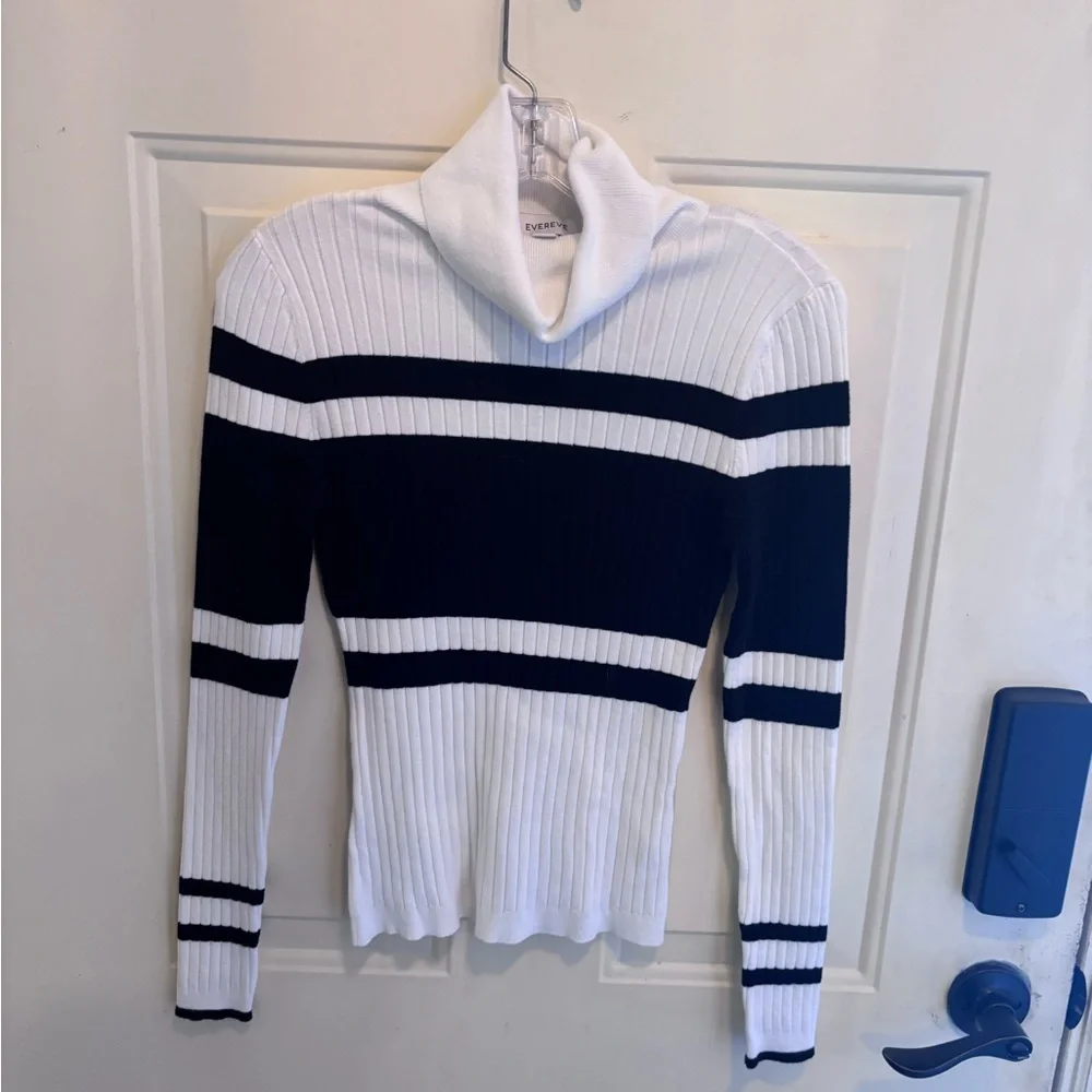 Evereve Black & White Striped Turtleneck Sweater - Picture 3 of 7